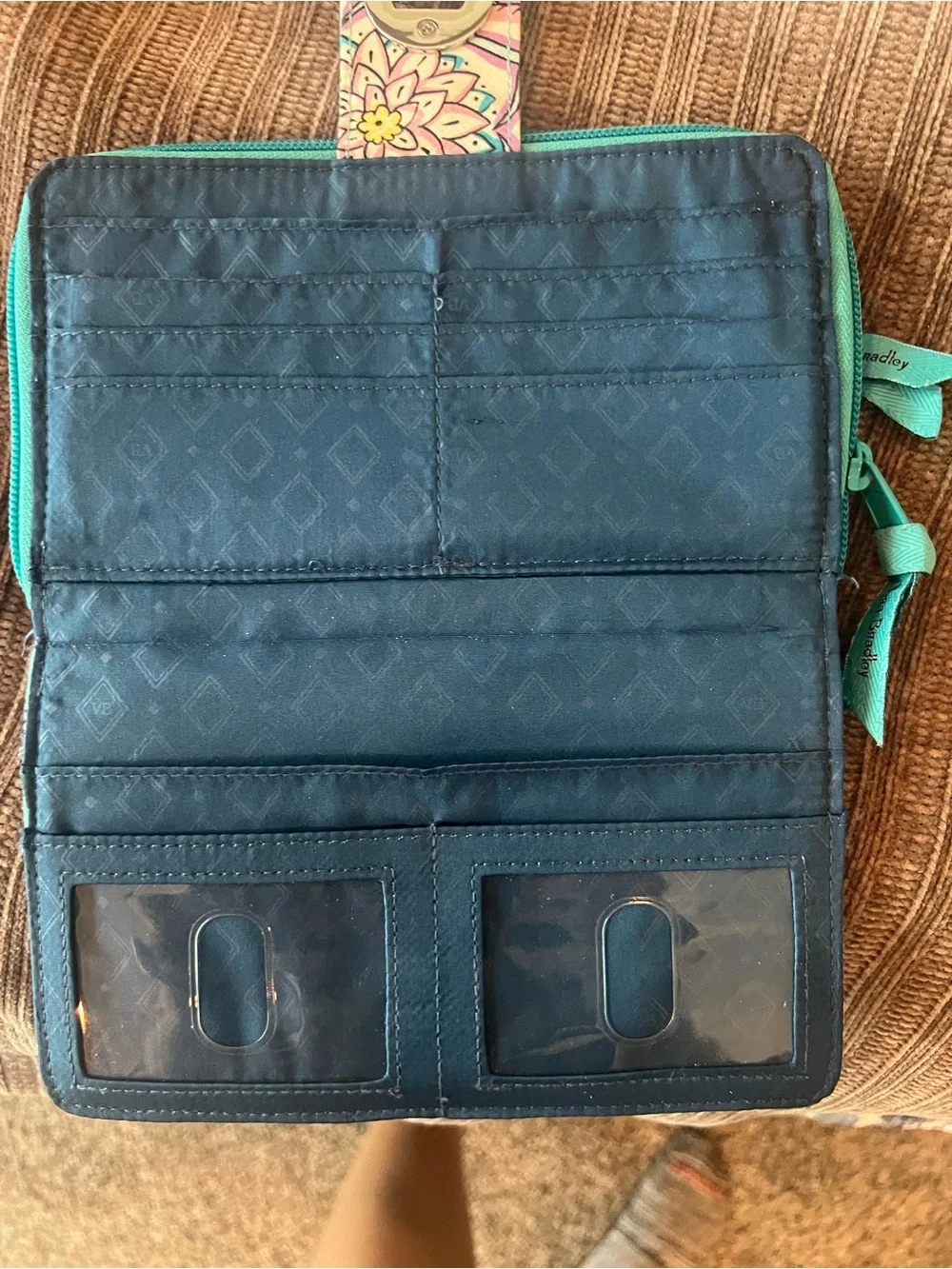 Vera Bradley Teal Floral Quilted Wallet with Turn-Lock